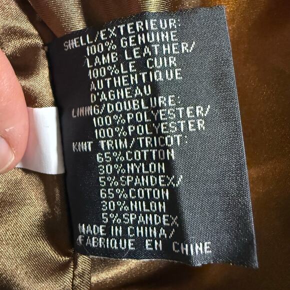 Via Spiga 100% Lamb Leather Jacket Women’s L Brown Gold Zip Moto Style - Picture 5 of 8